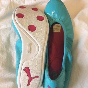 PUMA Karlie blue leather ballet flats